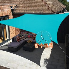 방수 썬쉐이드 95% UV 사각형 그늘막 차양 돛 타프 캐노피 대형 내구성 썬쉐이드 타프 베란다 테라스 옥상 단독주택 정원 야외 쉬운 설치, 호수의 푸른색