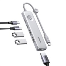 UGREEN 유그린 5포트 USB 3.2 C타입 멀티 허브 10Gbps HDMI2.0 4K60Hz PD100W 초경량 제어 버튼 탑재, 1개, 실버 1개, 실버