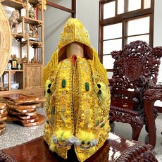 高級龍紋織錦緞布神衣 雪衣鑲玉設計 多色可選 8寸莊嚴神像服飾, 黃色,8寸長, 1個