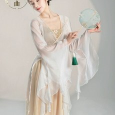 古典舞蹈服飄逸雪紡紗衣中國舞練功服仙氣大袖漢服表演服上衣, 羽毛白上衣,M