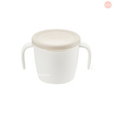 Richell TLI 雙層可拆式不鏽鋼雙耳杯 兒童不鏽鋼餐具 (米色), 1個, 雙層可拆式不鏽鋼雙耳杯(米)