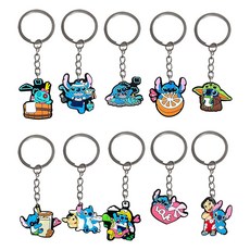 스티치 스탬프 파티 키체인 장식 선물 릴로 재사용 가능한 생일 용품 빨대 크리스마스 할로윈, 10pcs Keychains