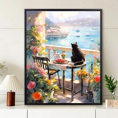 액자 DIY 유화 고양이 바다 캔버스 명화 색칠 페인팅 세트 인테리어 취미, 1개, X6998 L자형 액자 유화 세트 30x40cm
