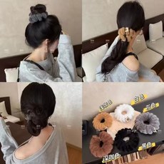 毛絨髮圈 秋冬髮飾 高彈力髮圈 韓國精美頭飾 多色可選, 黑色毛絨大號電話線