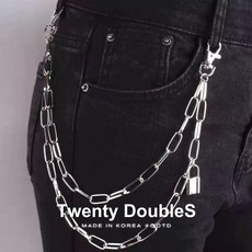 Twenty Doubles 韓國復古鑰匙鎖吊墜褲鏈 嘻哈雙層腰鏈配件