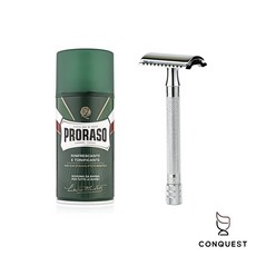 【CONQUEST】德國 Merkur 23C 刮鬍刀 義大利 Proraso 刮鬍泡 刮鬍入門組 快速便利修容, 1個, 綠 - 薄荷沁涼