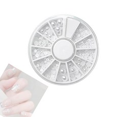 Ginhkok 반원형 화이트 펄 네일 파츠 6가지 사이즈 1.5mm 2mm 3mm 4mm 5mm 6mm 펄 어소트 팩 믹스 젤네일 네일아트 케이스 포함 (화이트)