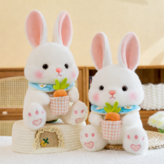 Clevoria 보송보송 귀여운 당근 토끼 봉제 인형 부드러운 촉감 대형 쿠션, 화이트