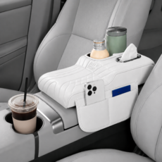 ODNUM차량용 자동차 프리미엄 고탄성 두꺼운 콘솔쿠션 편안한 팔걸이 쿠션 대용량 컵홀더 수납함 티슈 정리함 팔받침대 다용도 팔걸이쿠션, 1개, 흰색