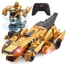 공룡 변신 Rc 자동차 2.4Ghz 리모컨 자동차 로봇 깜빡이는 빛 360° 회전 원 버튼 변형 장난감 선물 4-7 8-12세 소년을 위한, Yellow