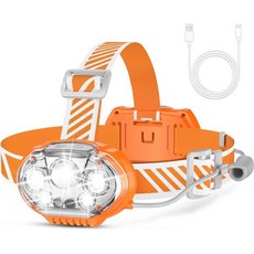 충전식 헤드램프 초고광도 5 LED 레드·화이트 라이트 포함 IPX4 방수 헤드라이트 8가지 모드 헤드 플래시라이트 야외 러닝 사냥 낚시 하이킹 캠핑 장비, Orange, 1-Pack, 3) Orange - 1-Pack, 주황
