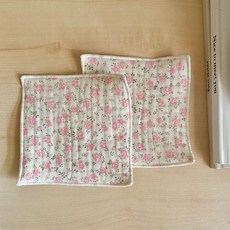 플라워 거즈면 패브릭컵받침 티코스터, 2개, 분홍장미코스터