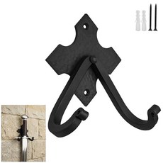 Mythrojan 주철 검 벽 마운트 후크 12.7cm(5인치) 검 단검 및 도끼용 블랙 범용 벽 디스플레이 행거 홈 데코용 장식 벽 랙, Mythrojan 주철 검 벽 마운트 후크 12.7cm