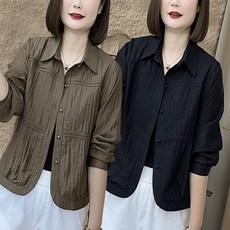 중년여성의류 얇은 캐주얼 정장 카라 아우터 루즈핏 경량점퍼 봄셔츠 코트