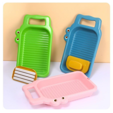 迷你塑料洗衣板，手洗搓衣板，兒童洗衣板，輕巧耐用，方便攜帶, 小鱷魚藍色, 1個