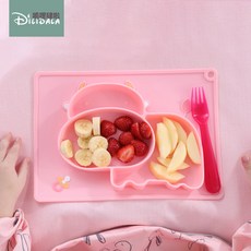 嘀哩噠啦 寶寶餐盤吸盤碗分格盤卡通硅膠防摔輔食碗可愛兒童餐具, 1個, 硅膠碗(備註顏色):無規格