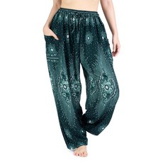Lannaclothesdesign 여성용 코끼리 히피 보헤미안 요가 하렘 팬츠 그린 플라워 아이 신제품 XXL 154612
