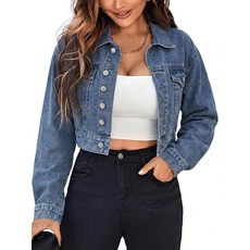 EMMIOL여성용크롭데님재킷 빈티지 오버사이즈청재킷디스트레스드다크워시 배기쇼트코트 라이트블루 M132707