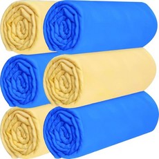 6팩 자동차 건조용 샤미 천 26인치 x17 자동차용 흡수성 샤무아 타월 재사용 가능한 먼지 제거 스크래치/스팟 스트릭 없음 노란색, Blue and Yellow