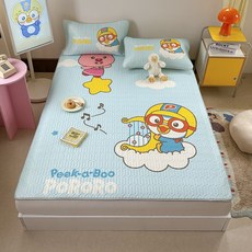 다나에 시은데코 뽀로로 공식 라이센스 쿨링 침대패드 베개커버 라텍스 매트리스 패드 세트 +지아싱트레이드 머리끈