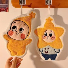 만화걸이손수건, 2개, 노란색+흰색 조합