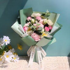 Zebeer 장미 비누 꽃다발 + 선물상자, 1개, 그린 로즈