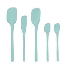 Tovolo 스테인리스 스틸 손잡이 실리콘 주걱 5개 세트 화이트 주방 주걱 세트 식기 세척기 사용 가능 요리 베이킹용 무독성 BPA 프리 실리콘 주걱 세트 금속 스틸, Light Aqua, All Silicone