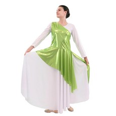 Danzcue 여성용 비대칭 칭찬 댄스 튜닉 (화이트 드레스 미포함) 메탈릭 키위 스몰-미디엄 111921