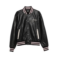 아미리 자수 레더 바시티 재킷