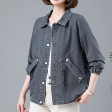 ORZQU 봄 여성 루즈핏 터틀넥 숏 코트 빅포켓 캐주얼 데님 자켓