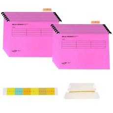 탭 및 카드 인서트가 있는 걸이식 파일 폴더 12개 서류 정리 캐비닛용 A4 서스펜션 파일 홈 오피스 스쿨용 조절 가능한 디자인의 방수 홀더 (핑크), Pink