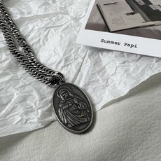 Summer Papi 復古仿舊聖母項鍊 316L醫療鋼長鏈 美式風格飾品