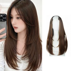 일호장신구 소프트핏 롱 레이어 가발 피스 자연스러운 레이어드컷 긴머리 연출 단발 중단발 커버, 1개, 라이트브라운