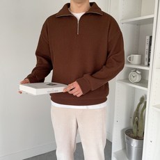 男款大尺碼寬鬆羅紋拉鍊針織衫