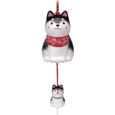 藥師窯 柴犬親子風鈴 附禮盒 居家擺飾, 黑柴