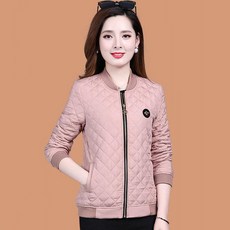 초슬림 여성용 봄가을 중년 엄마용 단추 면 재킷, XL, 핑크