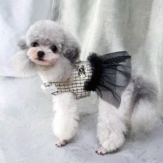 왕왕왕성 miaowang 강아지 트위드 레이스 하네스 야간빛반사 리드줄 세트, 1세트, 블랙