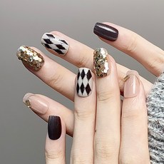 穿戴甲高級感豹紋閃鑽法式美甲甲片貓眼辣妹穿戴式指甲片, 1個, BY1837青林黑塞:手工甲S碼#10片/袋