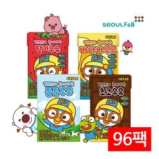 서울에프엔비 뽀로로우유 멸균우유 4종 혼합 [딸기 바나나 초코 흰우유], 96개, 140ml