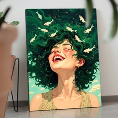 웃는 여자 스마일 그림 풍수 인테리어 액자 거실 주방 벽 꾸미기, 미소녀2