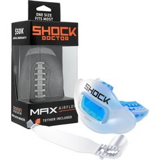 쇼크 닥터 립 가드 스트랩이 달린 성인용 및 청소년용 마우스 축구 청소년 통기성 와이드 오프닝 마우스피스 OSFA 최대 공기량, Trens Blue/ Clear