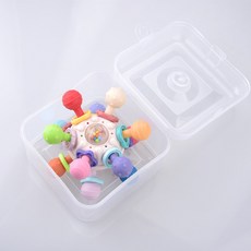 曼哈頓原子球 軟膠手指球玩具 可水煮 固齒器 寶寶磨牙 手抓 搖鈴 手抓球, 粉色【PP收納盒】, 1個