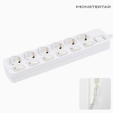 몬스터탭 국산 개별 절전 과부하차단 스위치 멀티탭 슬림 플러그, 1개, 개별 6구 화이트, 1.5m