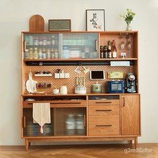 北歐實木餐邊櫃，小戶型洞洞板家用酒櫃，櫻桃木儲物碗櫃，原木茶水櫃, 1個