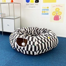 Miao&Nu 貓咪隧道貓窩，牛津布材質，可摺疊收納，附懸掛玩具, 1個, 棋盤格