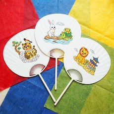 전통민화 한지부채 만들기 밑그림 한지부채(10인용) 1인용 개별포장, 1세트, 호랑이