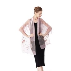 STARWHISPER 여성용 실크 & 울 롱 앤 라지 스카프 숄 랩 이브닝 드레스 나뭇잎 자수 아이보리 140636, 꽃 자수 핑크