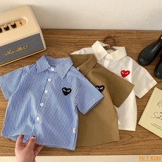 【Hi！Kids】夏季兒童男孩短袖襯衫純棉條紋圖案男嬰上衣 1-5 歲兒童男孩衣服