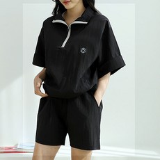 SOON2DLE 女士捲袖半拉鍊 短袖上衣+短褲 套裝