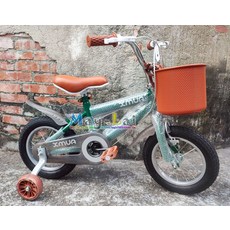 美來兒童腳踏車12吋 兒童自行車 閃光輔助輪 新英倫風, 軍綠, 1個, 12吋